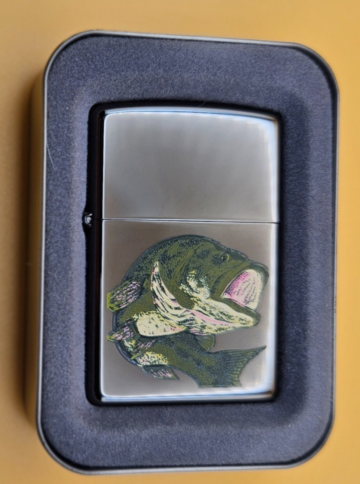 Zippo Lighter 2003 Zippo Outdoor Series: FISH, Black Ice, New in Box