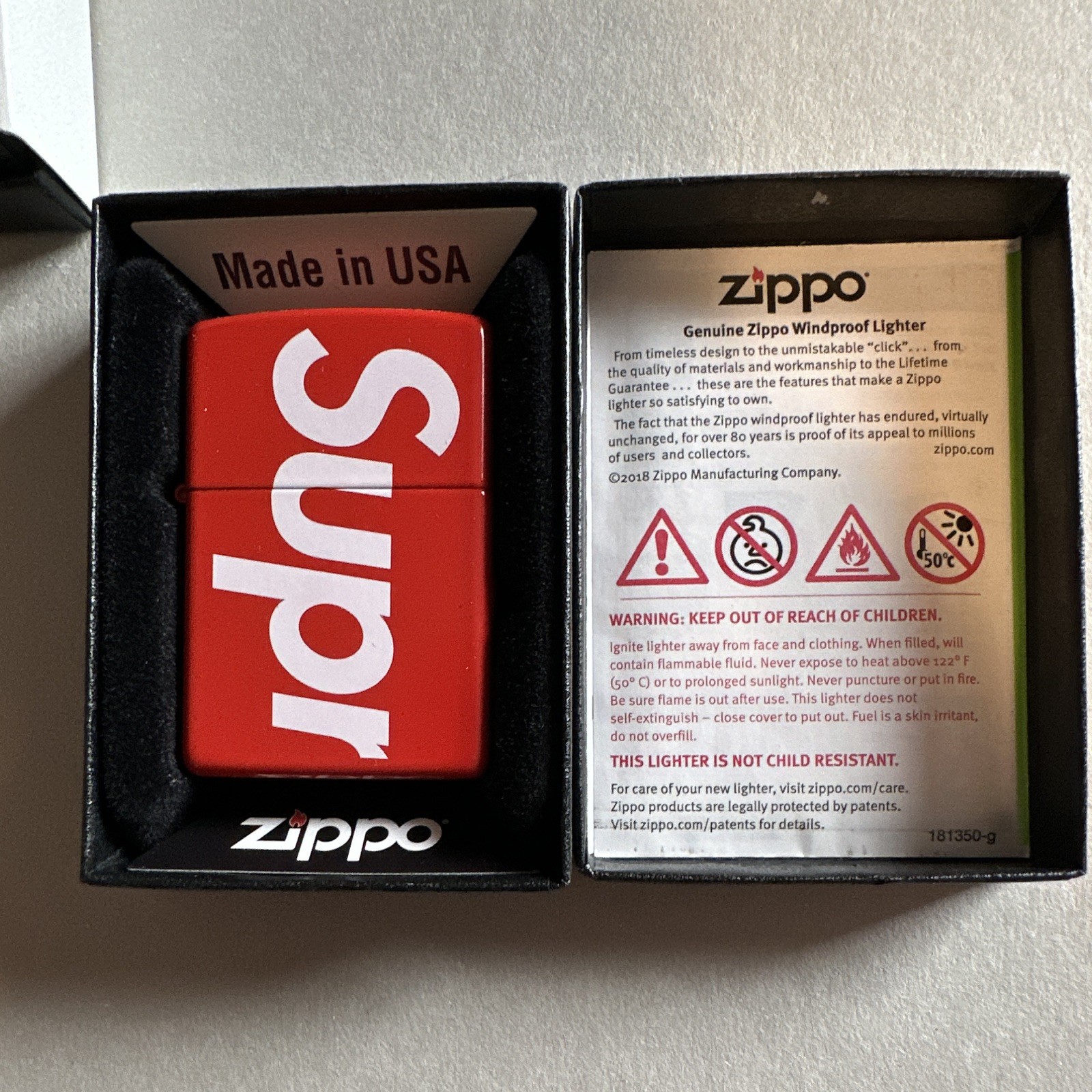 Zippo Lot of 3 Lighters in Boxes: Supreme Red Logo, Swarovski Red, Glow-in-Dark
