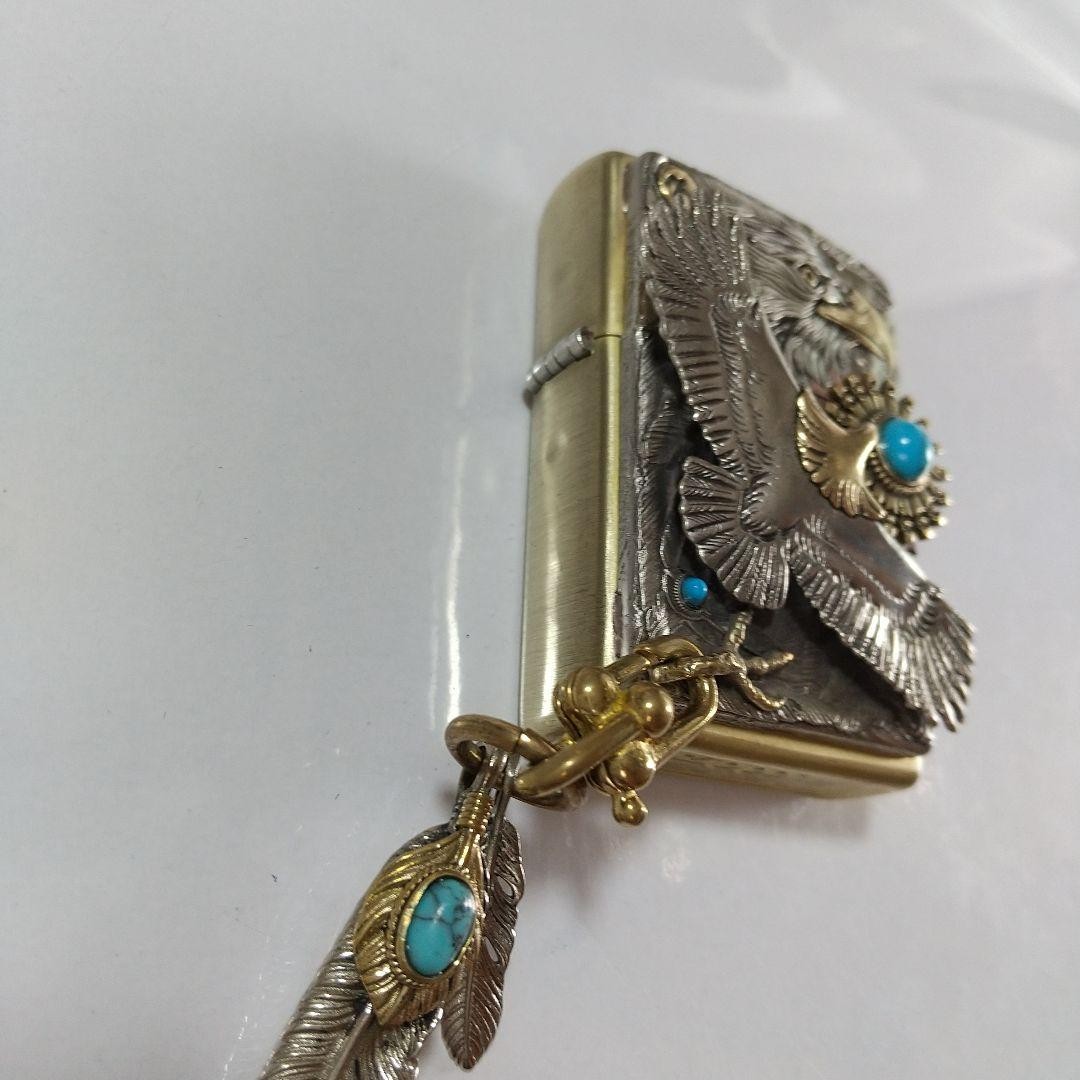 Zippo Full Metal Jacket Hawk Eagle Turquoise Silver Gold One Sided Processing