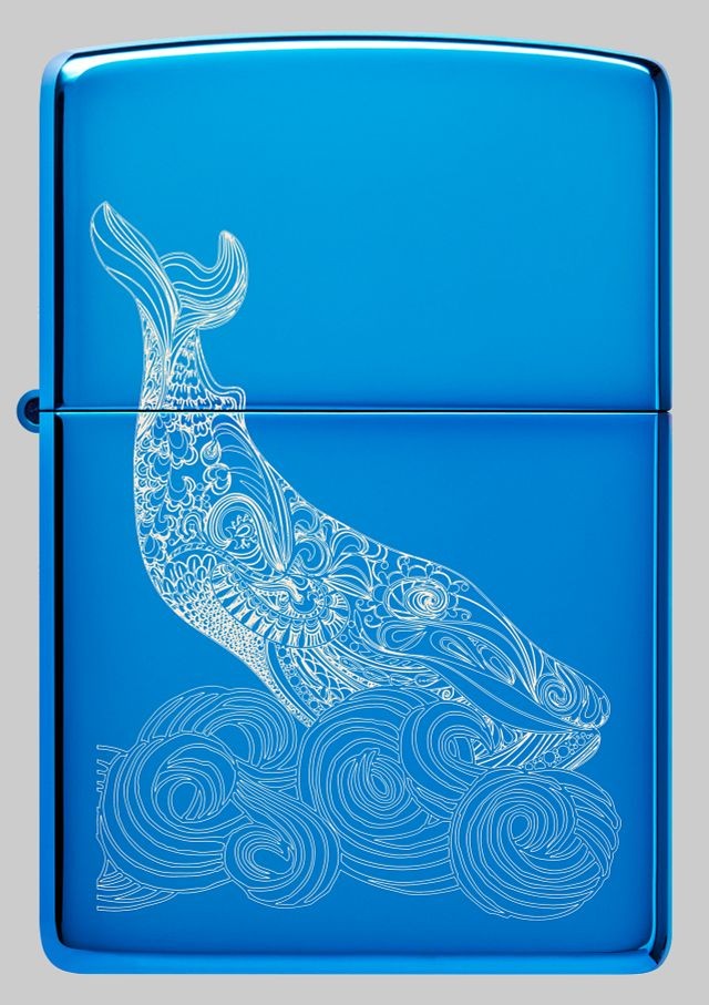 Zippo Whale Design High Polish Blue Windproof Pocket Lighter, 20446-093759