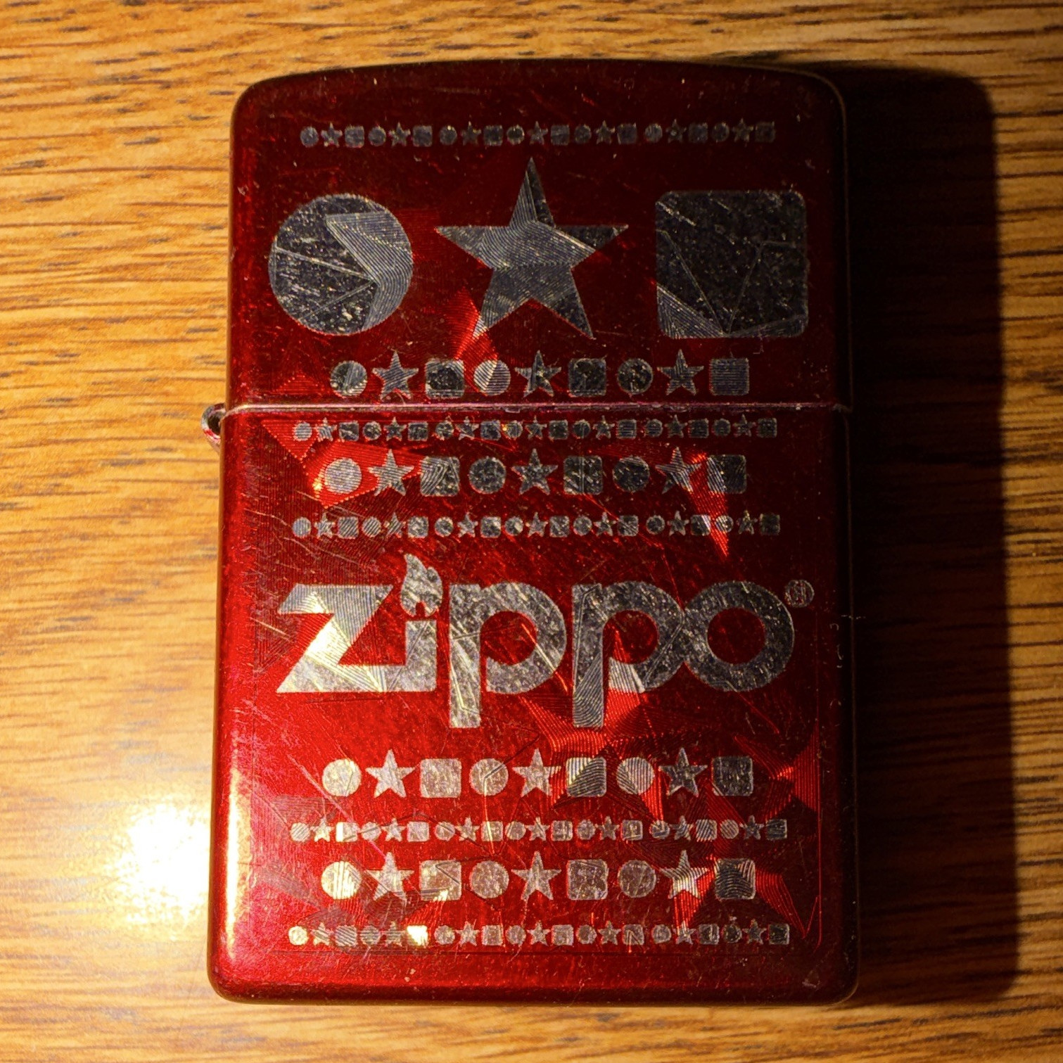 Zippo Red Metal Lighter Zippo Logo Pattern & Star Design Bradford, PA USA