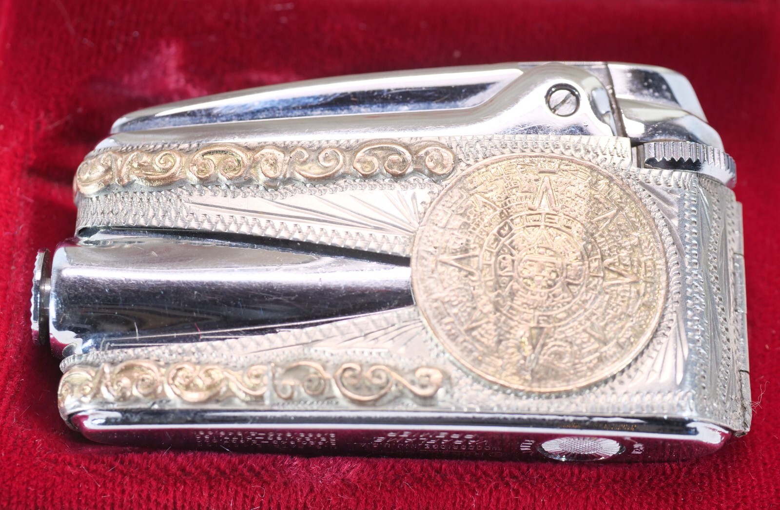 Silver gold wrap Mexico Aztec wrapped US Ronson in box