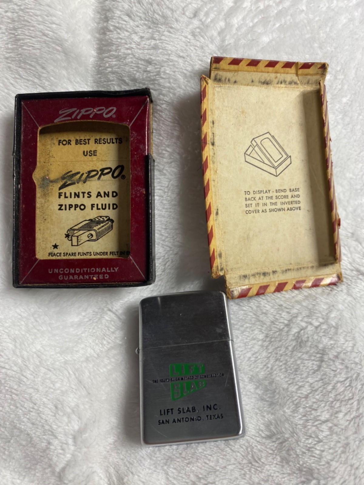 MINT UNFIRED 1958 Zippo Lighter Youtz-Slick Lift Slab SanAntonio Texas w/box
