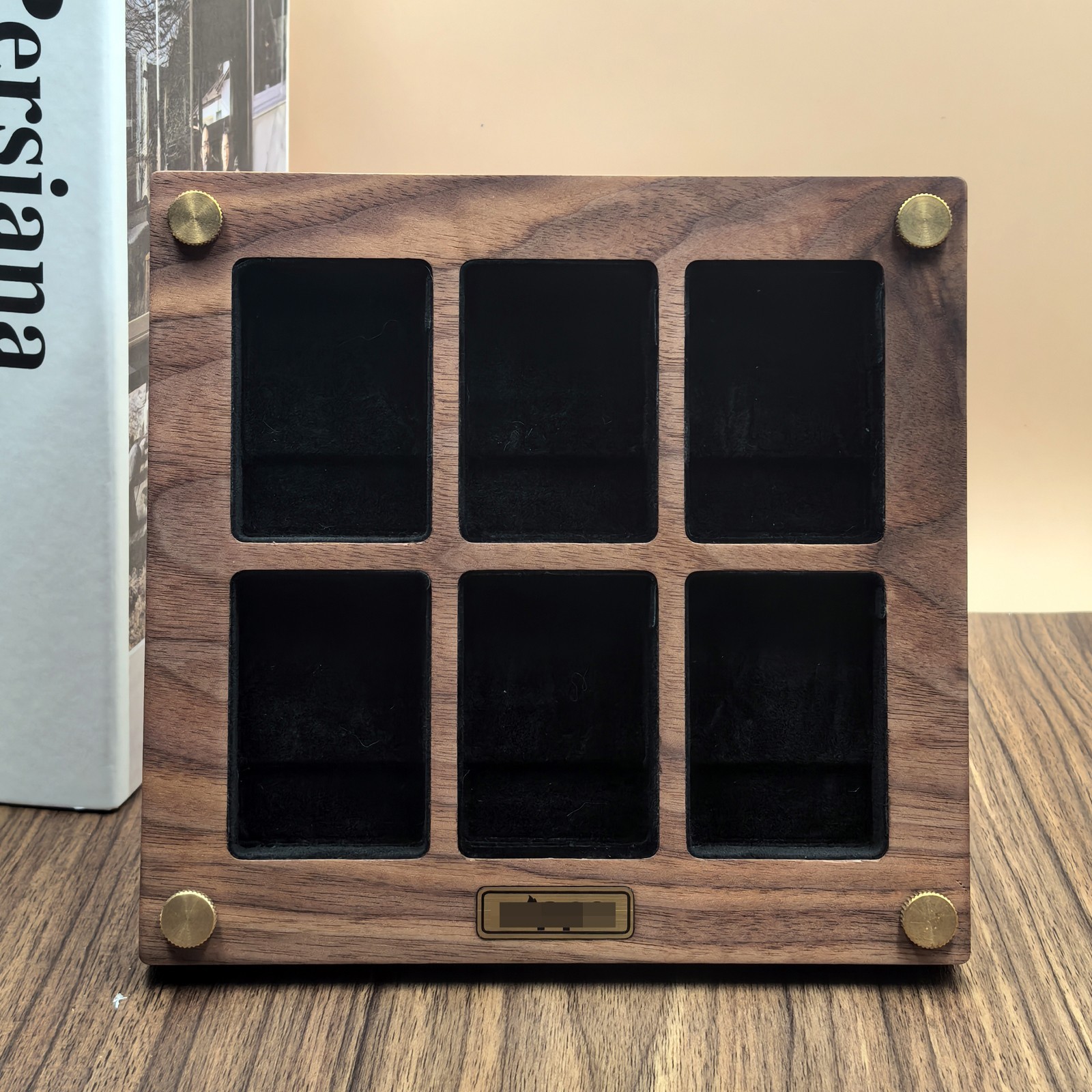 6Slot Black Walnut Lighter Collection Display Case Storage Box for Zippo Lighter