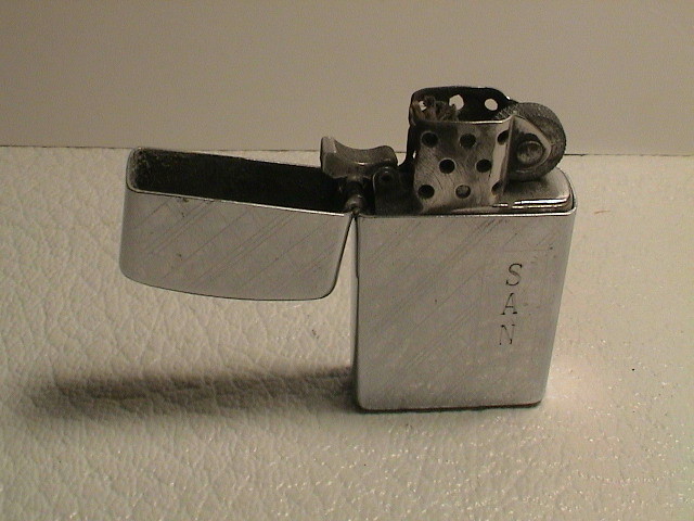 ZIPPO LIGHTER CIGARETTE SMOKING ENGRAVED SAN WITH DIAGONAL & VERTICAL LINES NICE