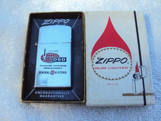 1962 General Electric Defense Systems Slim Zippo Lighter in Box Perfect Insert