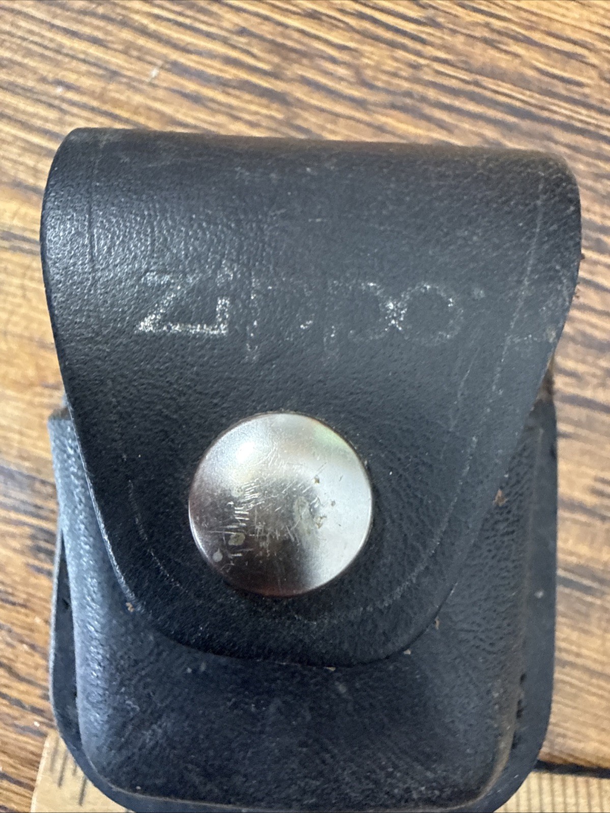 Vtg Black Leather Zippo Lighter Pouch w/ Belt Loop Sheath. Snap Closure