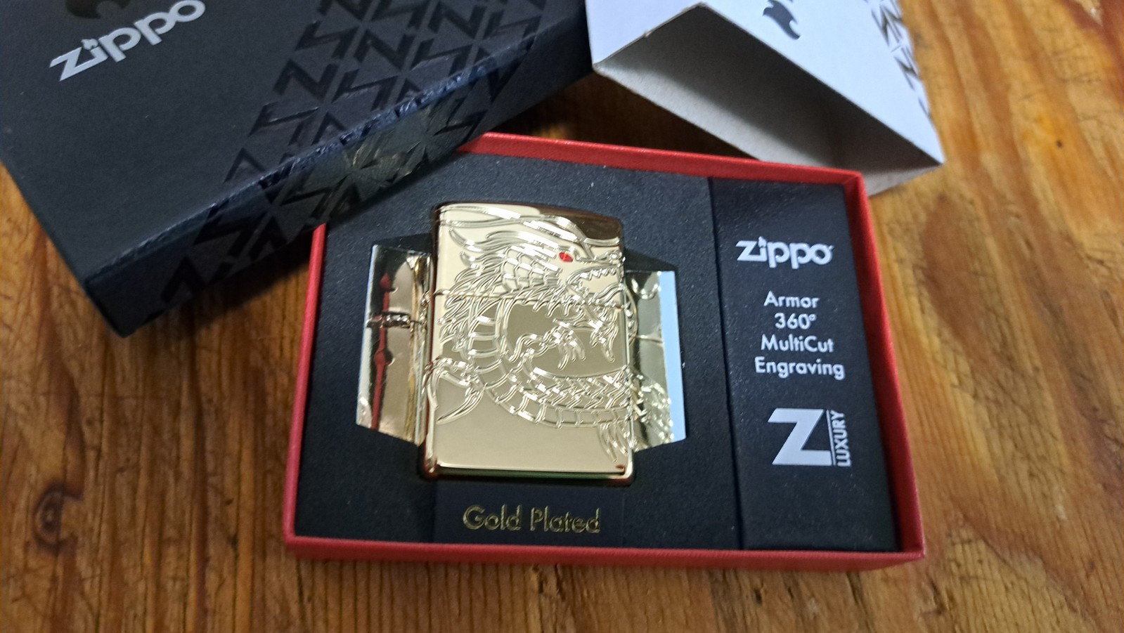 2026 Gold Chinese Dragon Zippo With Gold Insert and Sealed Chimney Cap Insert.