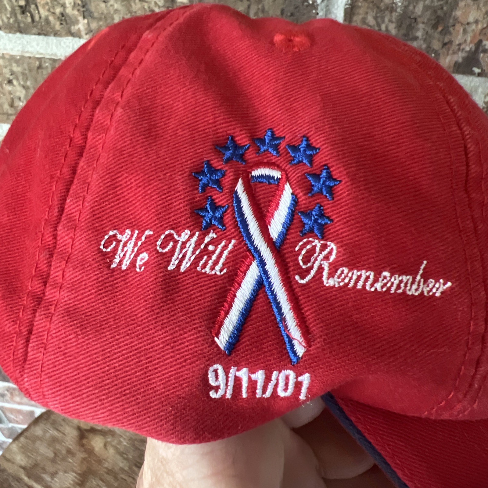 USA Flag Embroidery 100% Cotton Low Profile One Size We Will Remember 9-11-01