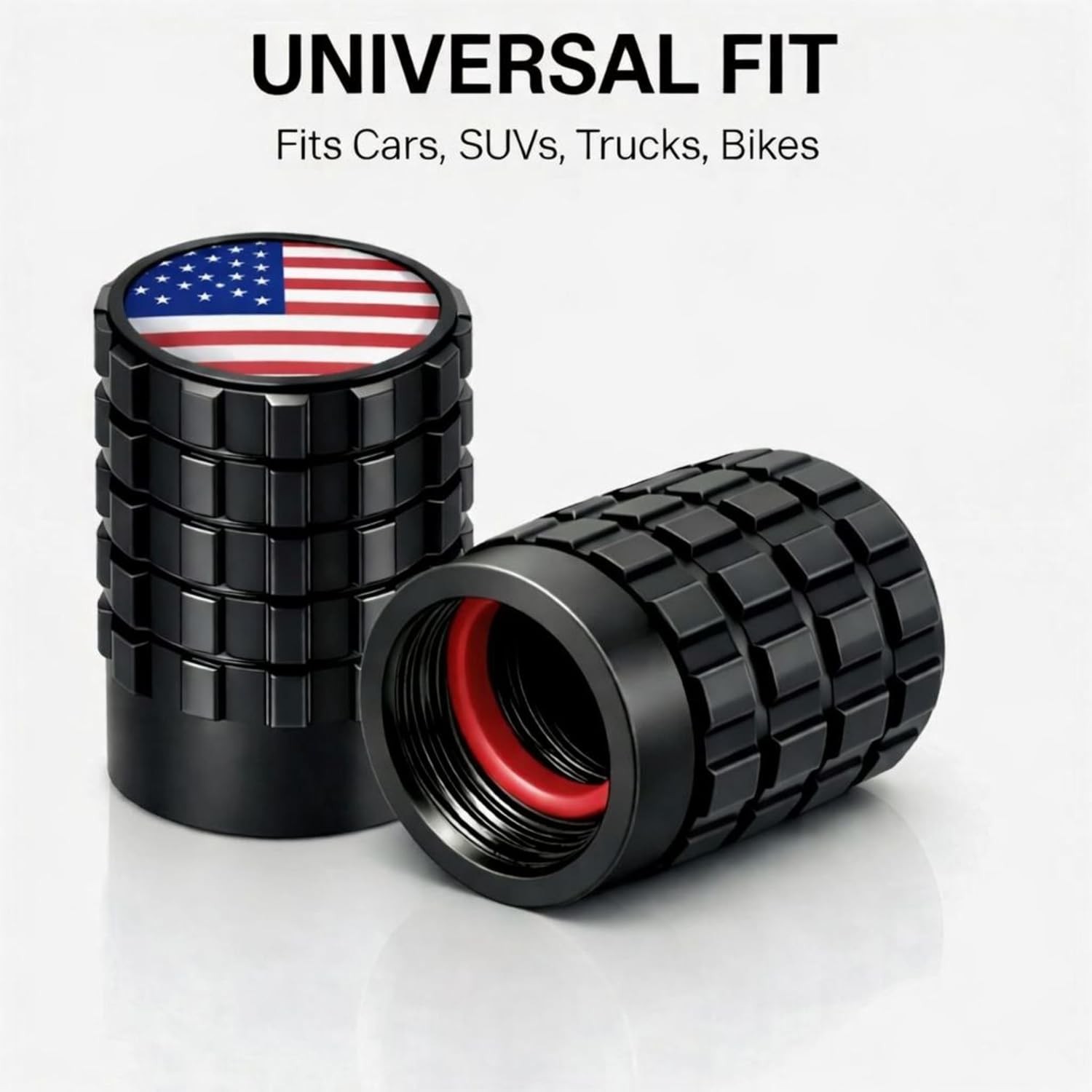Leak Proof American Flag Anodized Valve Stem Caps with O-Ring Seal Valve Stem