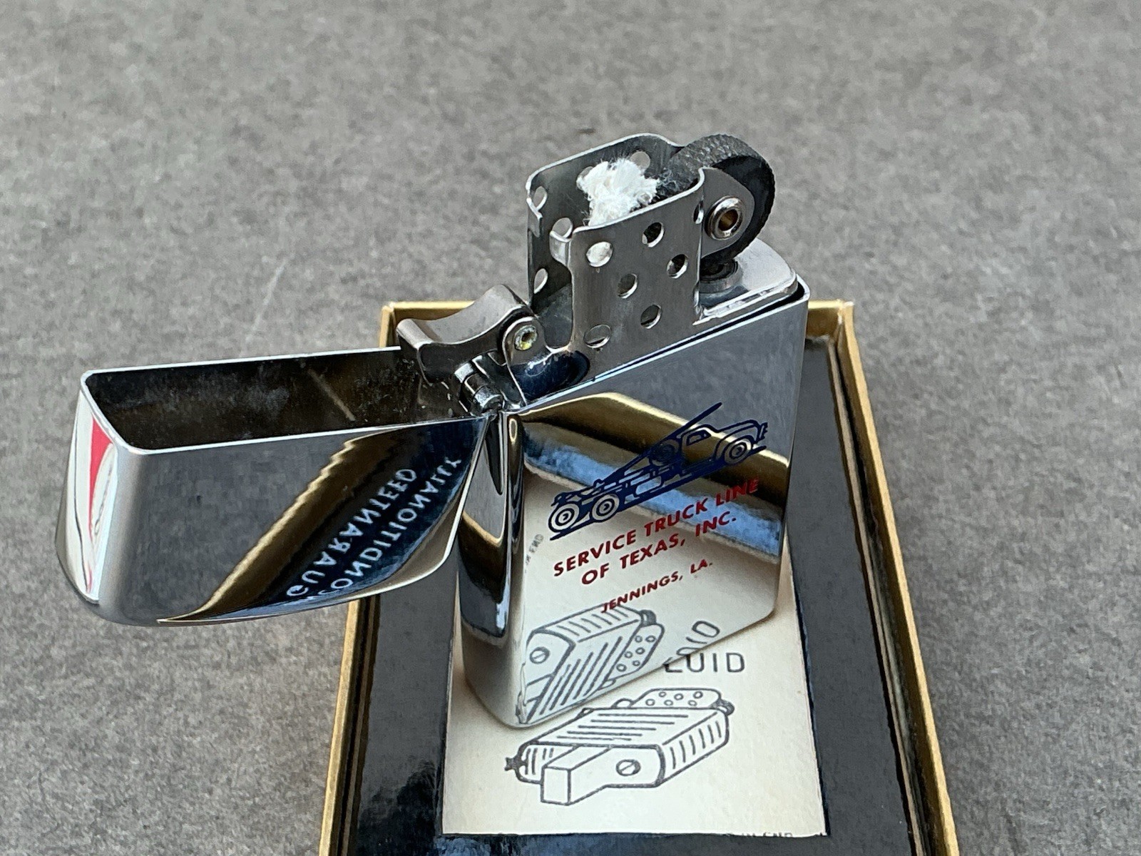 Vintage 1963 Zippo Lighter Slim Advertisement Texas Truck Service Pat,# Insert