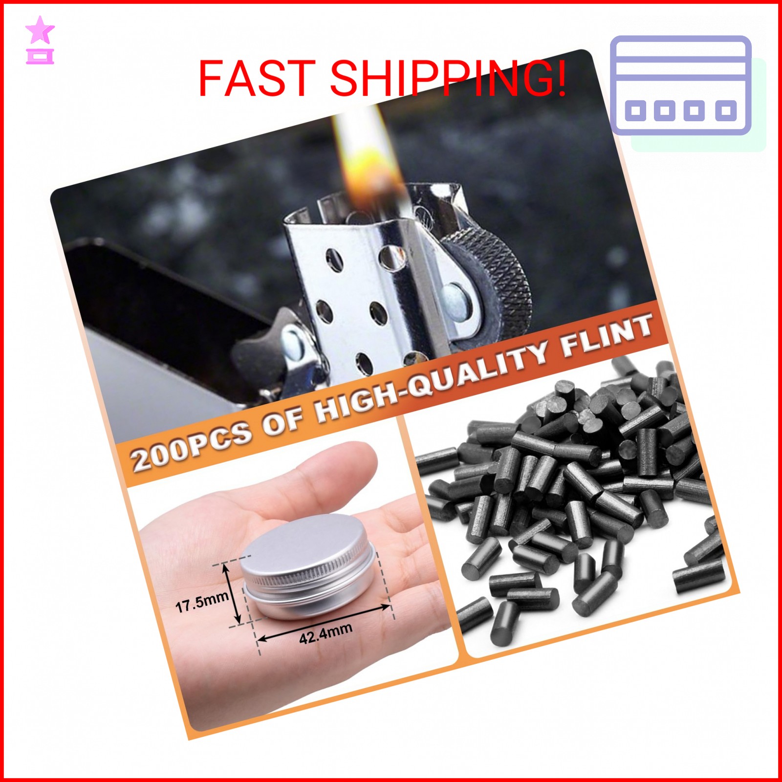 200 Pcs Lighter Flints Universal Lighter Replacement Flint Refills, Premium Blac