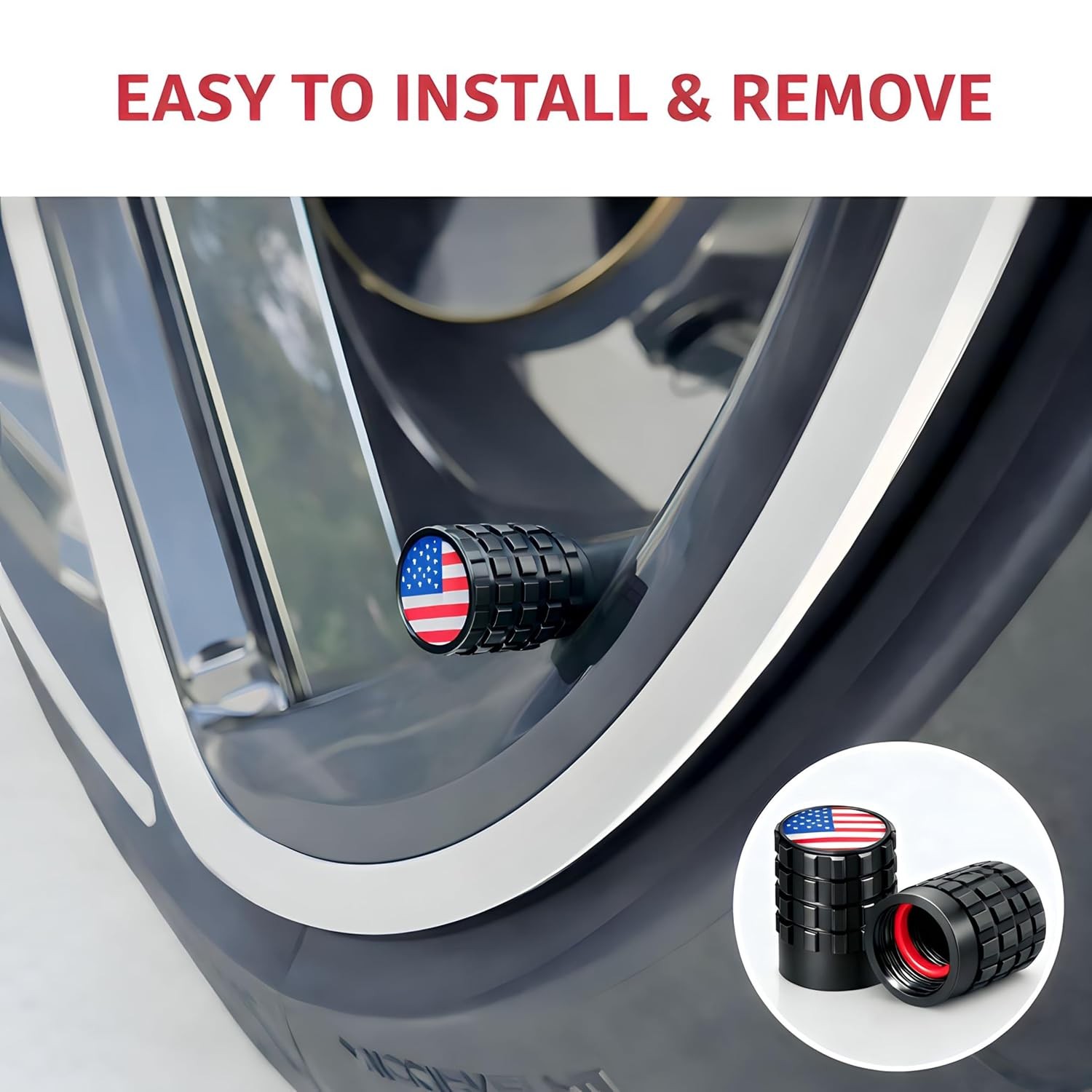 Leak Proof American Flag Anodized Valve Stem Caps with O-Ring Seal Valve Stem