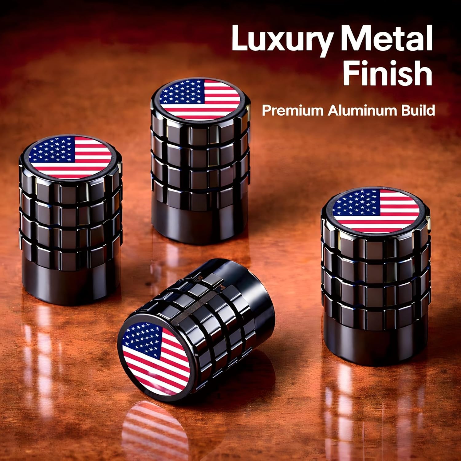 Leak Proof American Flag Anodized Valve Stem Caps with O-Ring Seal Valve Stem