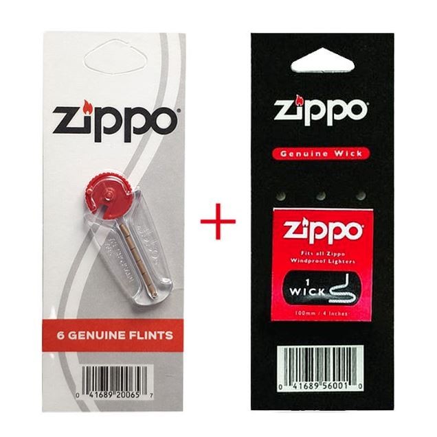 2x Zippo Lighter Maintenance Kit – 1 Pack of Flints (6pcs) + 1 Replacement Wick