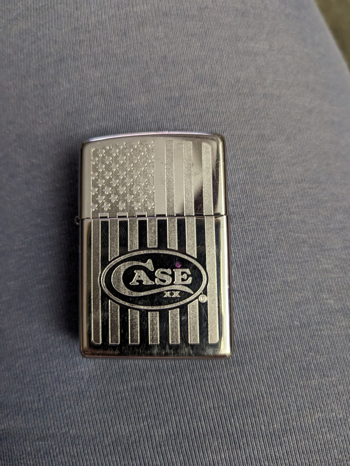 Zippo Lighter With American Flag And Case XX Logo
