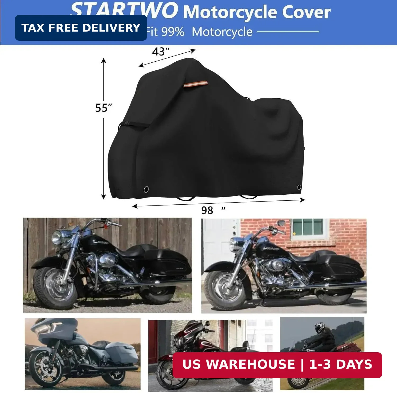 STARTWO Motorcycle Covers with Side Box Waterproof Outdoor for Harley Davidson T