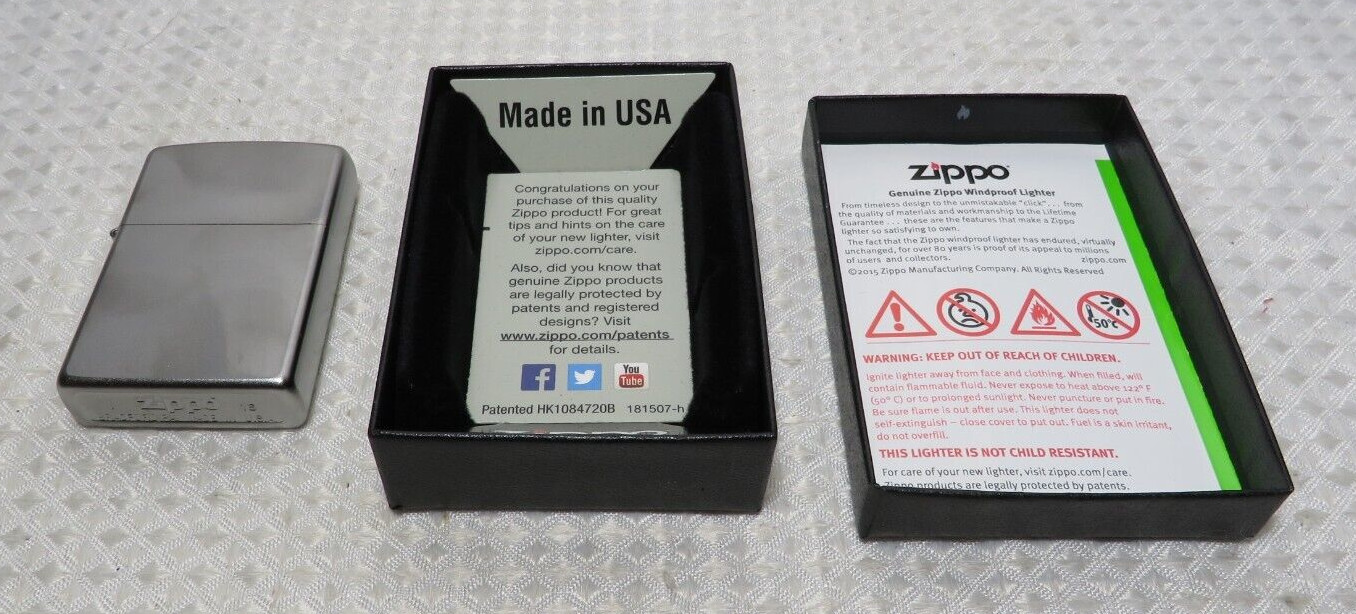 Brand New NIB Zippo Reg 205 Satin Chrome Lighter With Box Made In U.S.A.