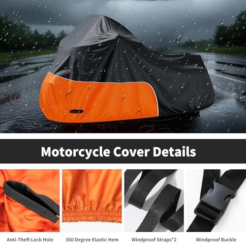 Motorcycle Cover Fits for Harley Davidson Road King Road 107″-Side Box Orange