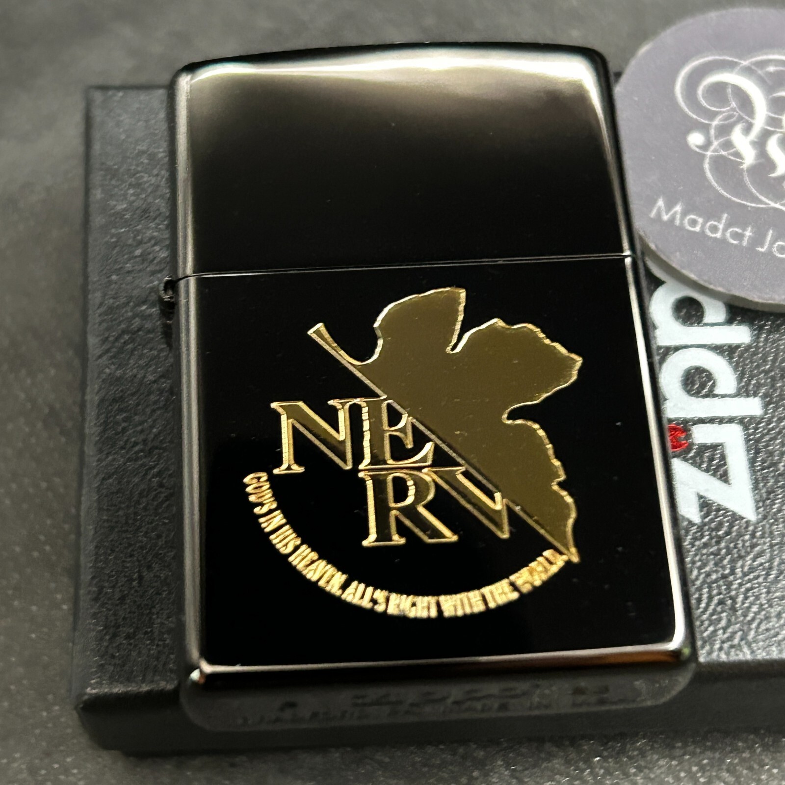 NERV ZIPPO Oil Lighter Evangelion Black Gold Etching Japan Anime Movie