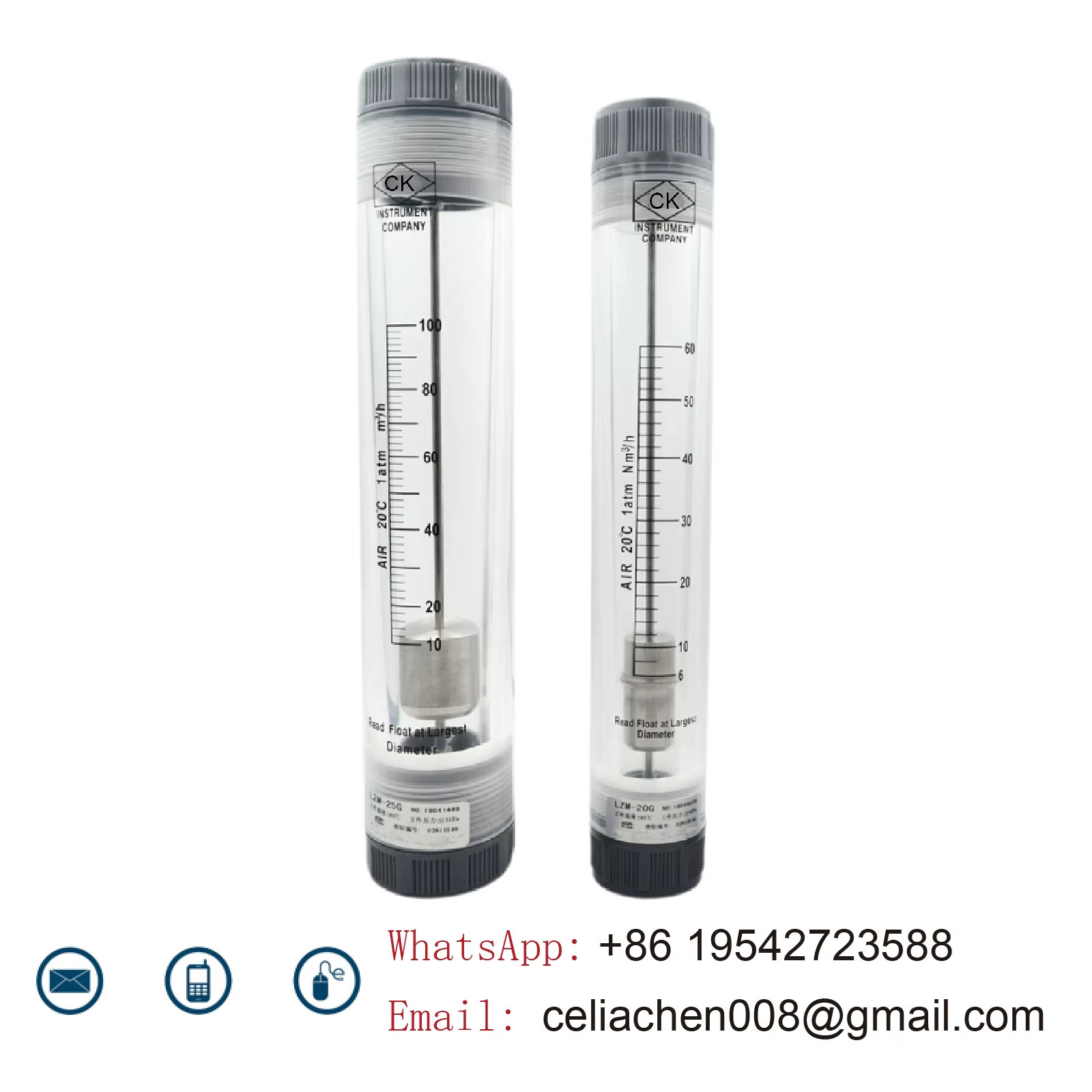 LZM-25G gas liquid flow meter G1 inline 6‑400 Nm3/h 1‑60 GPM acrylic rotameter c