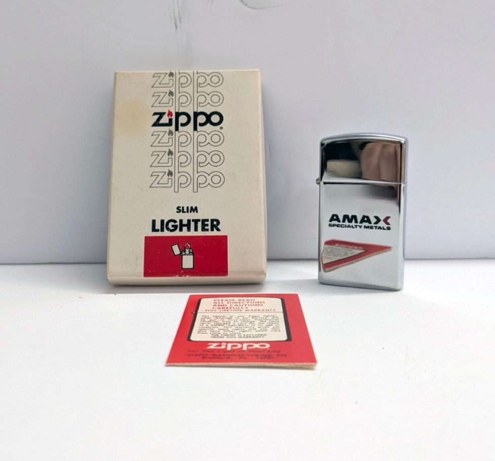 Vintage Zippo Slim Lighter AMAX Specialty Metals Advertising NOS Unfired USA