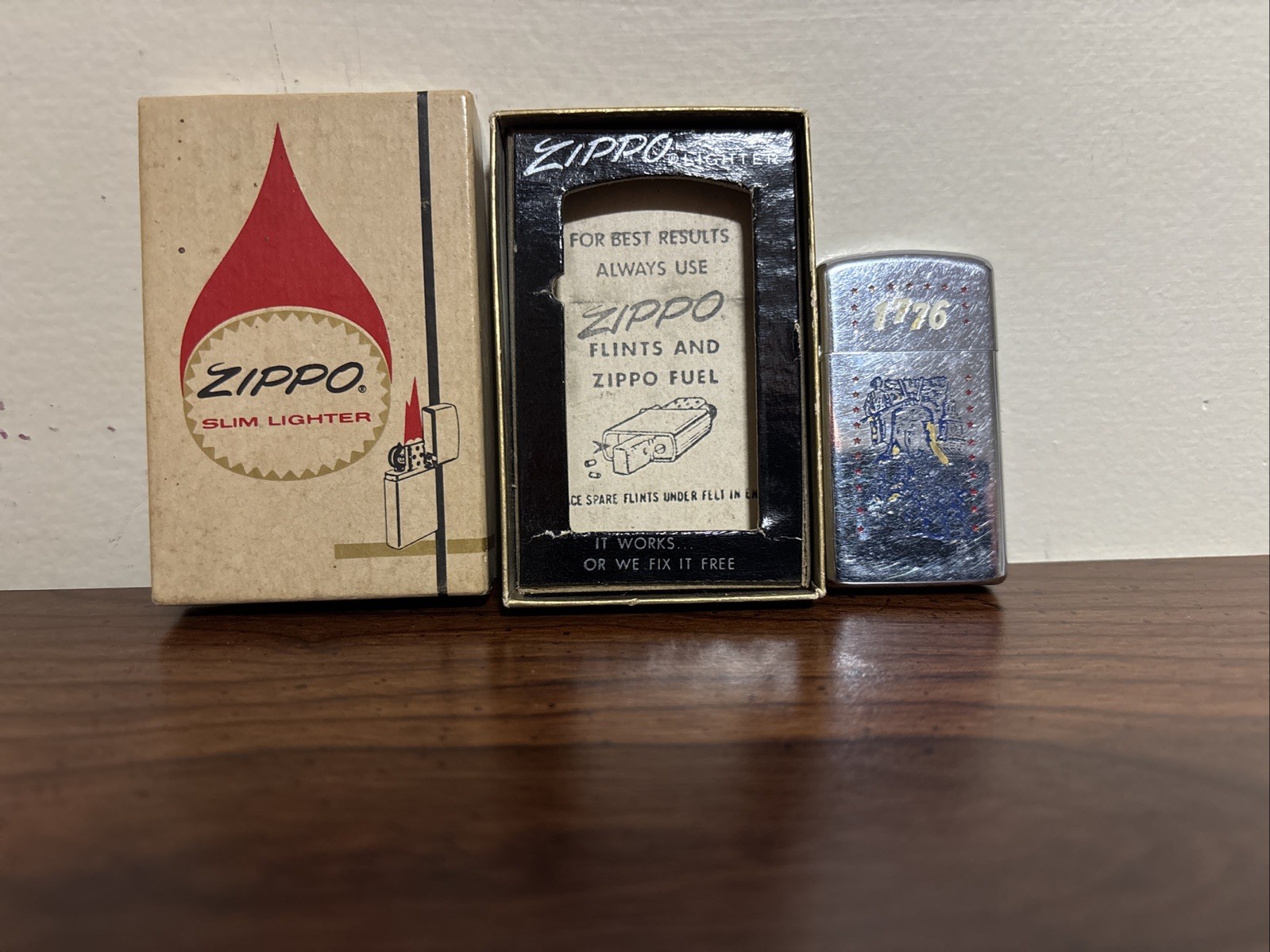 1976 Slim Zippo – Untested-In Original Box – # 1615 H.P. RIBBON Rare Collectable