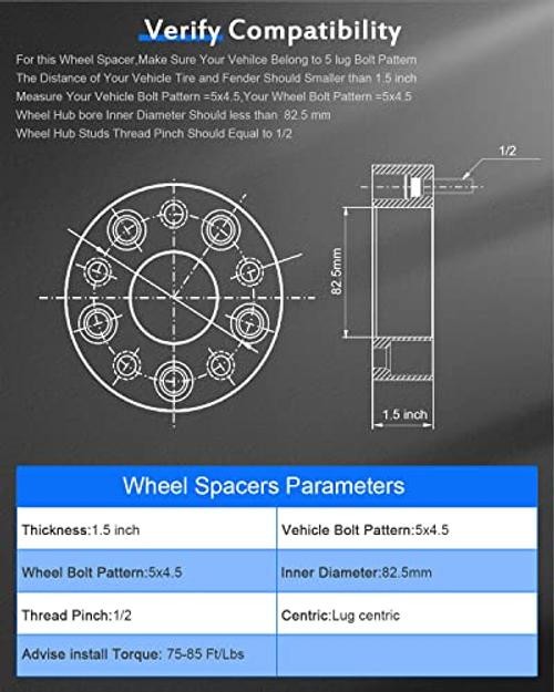 2PCS 5×114.3 Wheel Spacers 1.5″ 5 Lug 5×4.5 to 5×4.5 82.5mm CB with 1/2×20