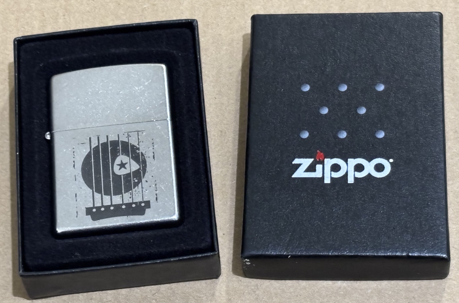 🛍️ 2008 Zippo Lighter – Music/Guitar Star Design – w/ Box, Paperwork