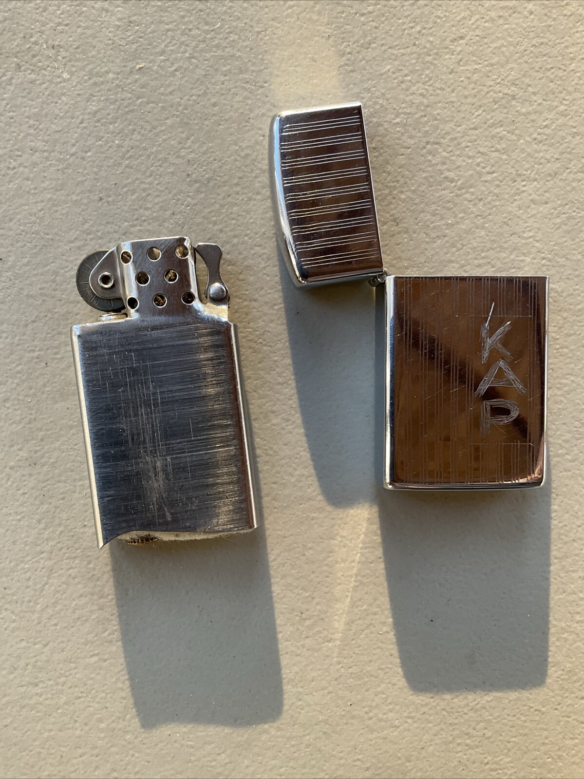 Vintage Zippo 1978 Silvertone Chrome Art Deco Stripe Monogrammed Great Spark