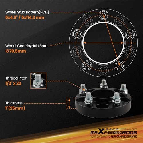 5×4.5 Wheel Spacers 1” for Ford Mustang 1994-2014, Forged 5×114.3mm for