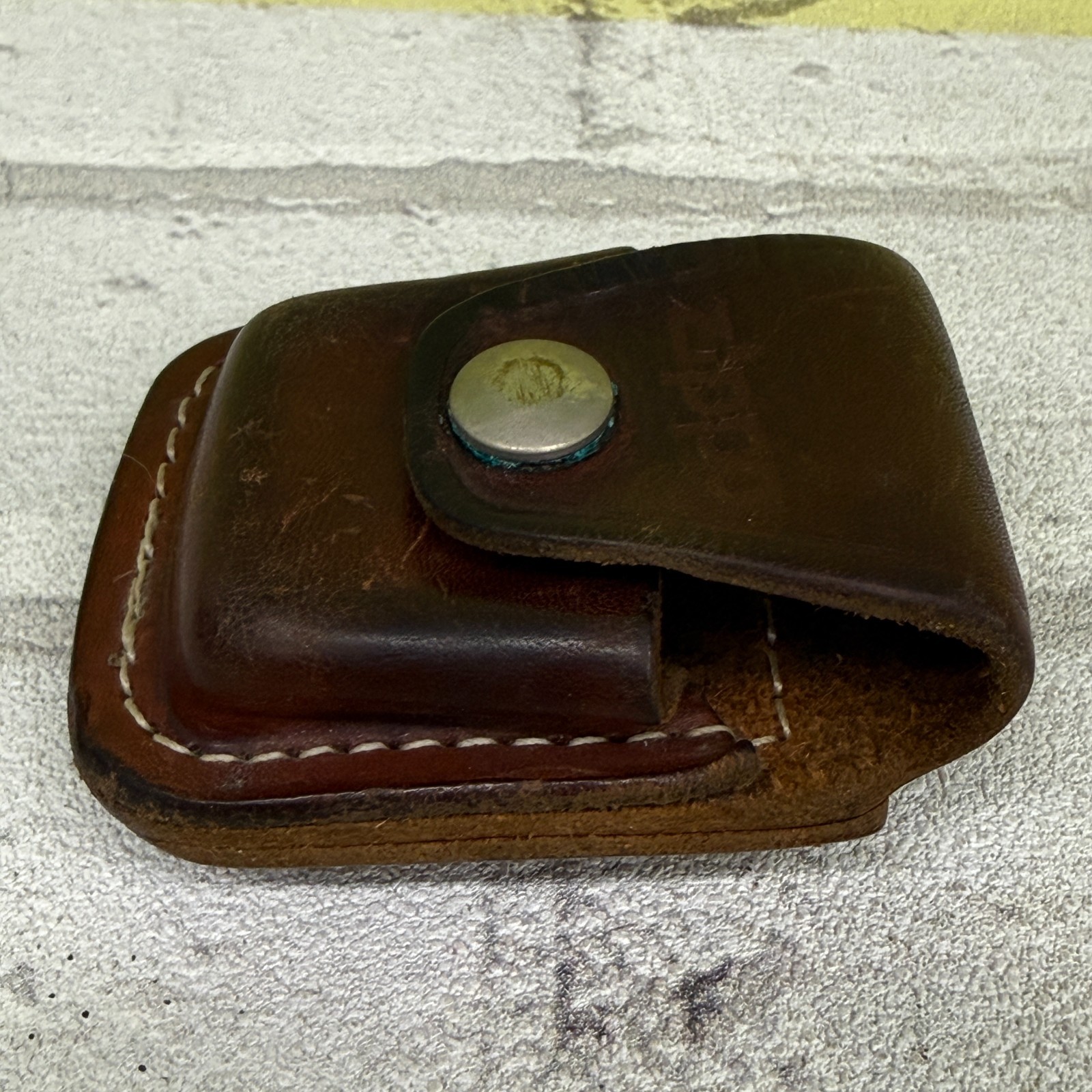 Vintage Zippo Brown Leather Belt Pouch Holder Case Snap Closure USA
