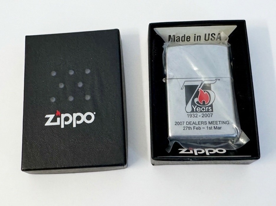 Zippo 75th Anniversary Lighter 2007 Dealers Meeting Satin Chrome A – 07 NIB MINT