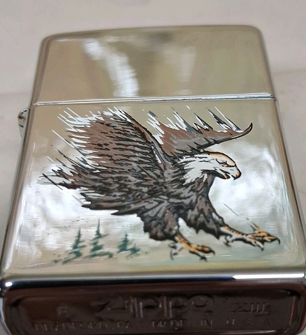 VTG E Zippo Lighter Flying Bald Eagle XIII Unused Factory Sticker Intact No Box