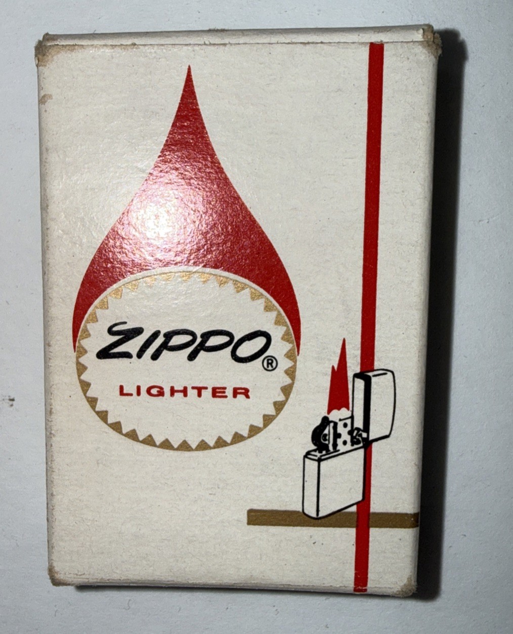 ZIPPO Lighter Vintage – EMPTY BOX – Red White – THE ONE ZIP WINDPROOF LIGHTER