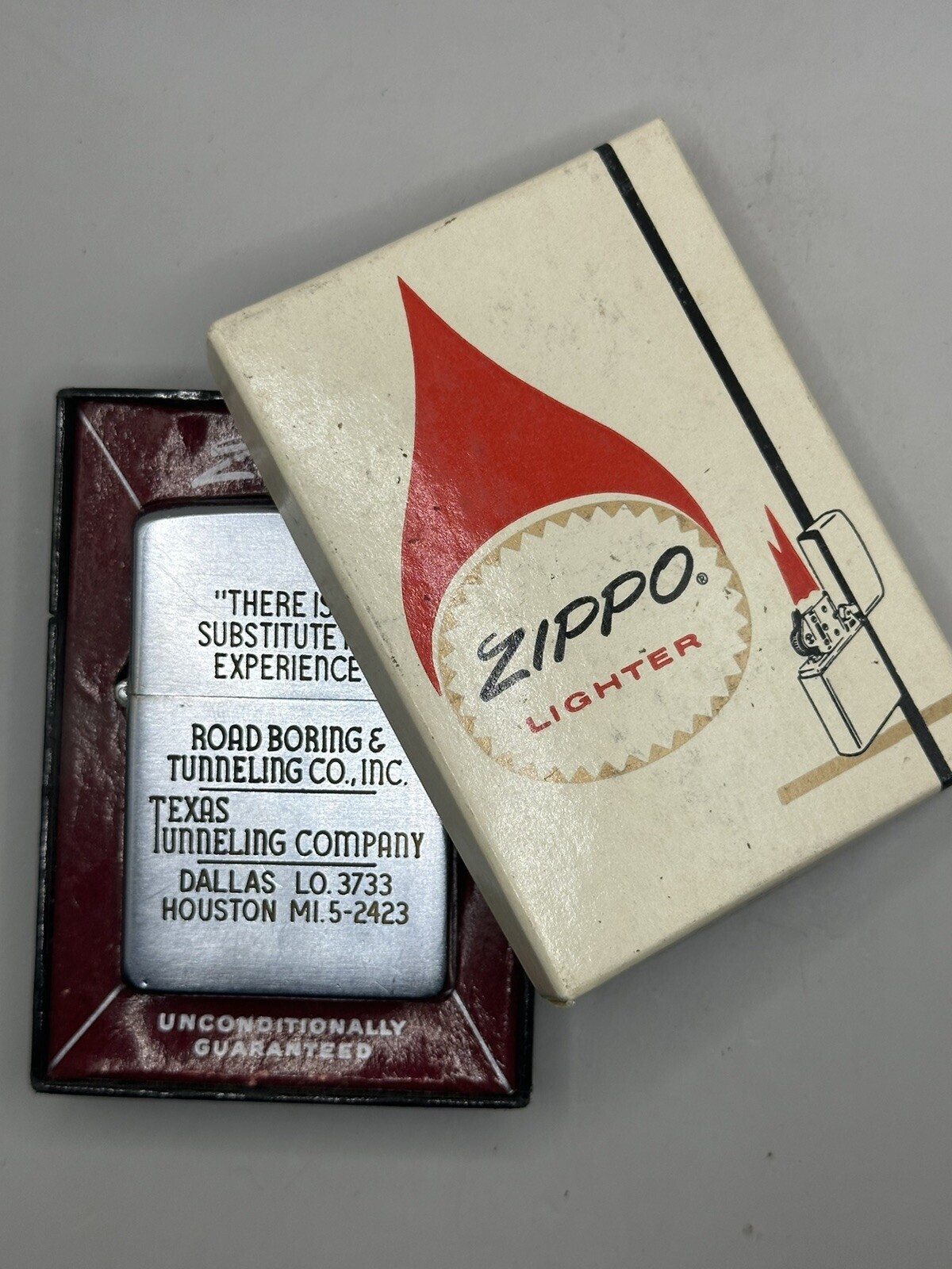 Vintage 1958 Road Boring & Tunneling Co. Texas Company Advertising Zippo Lighter