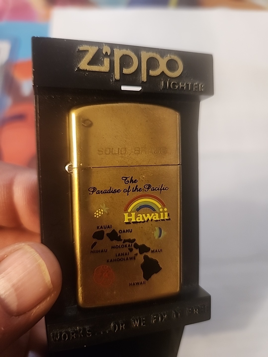 Vintage ZIPPO Hawaiian Islands SOLID BRASS Lighter with Box 1932 – 1985 NICE