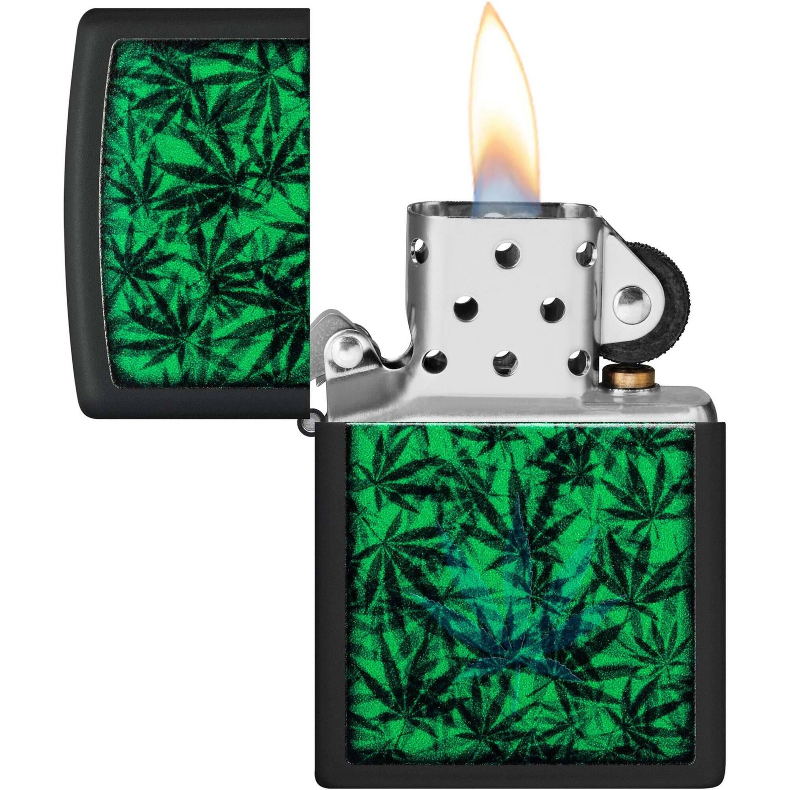 Zippo Windproof Pocket Lighter Cannabis Design Classic Black Matte Finish 48736