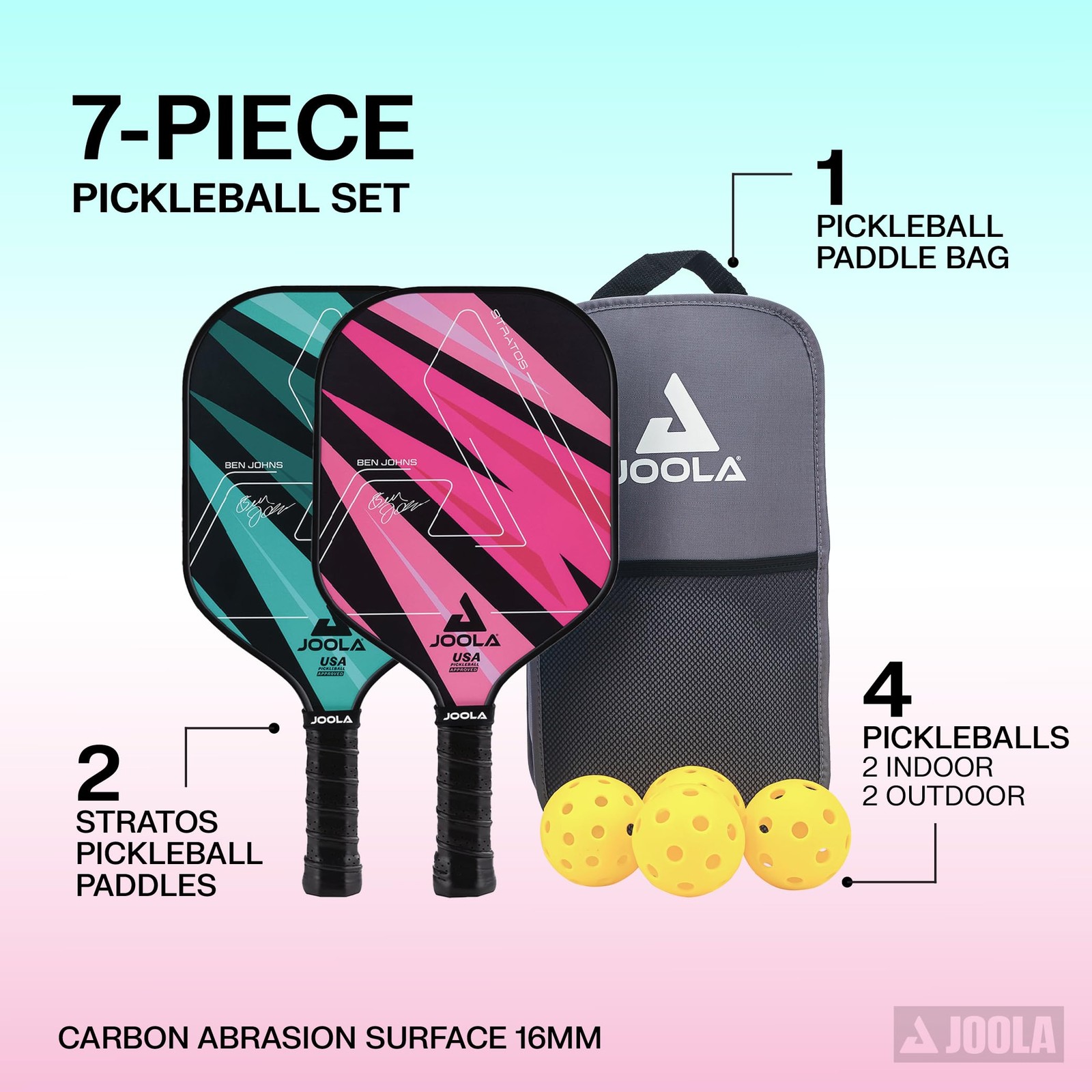 Joola Ben Johns Pickleball Set – Made Reinforced Fiberglass And Honeycomb