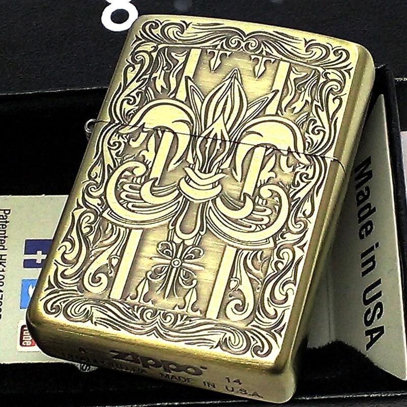 Zippo Classic Lily Arabesque Antique Gold Etching Oil Lighter Regular Case Japan