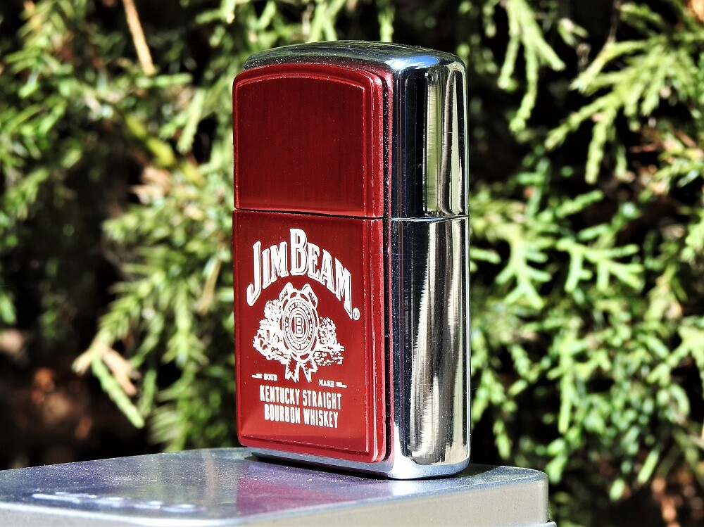 Jim Beam Label Zippo Lighter – Red Anodized – Kentucky Straight Bourbon Whiskey