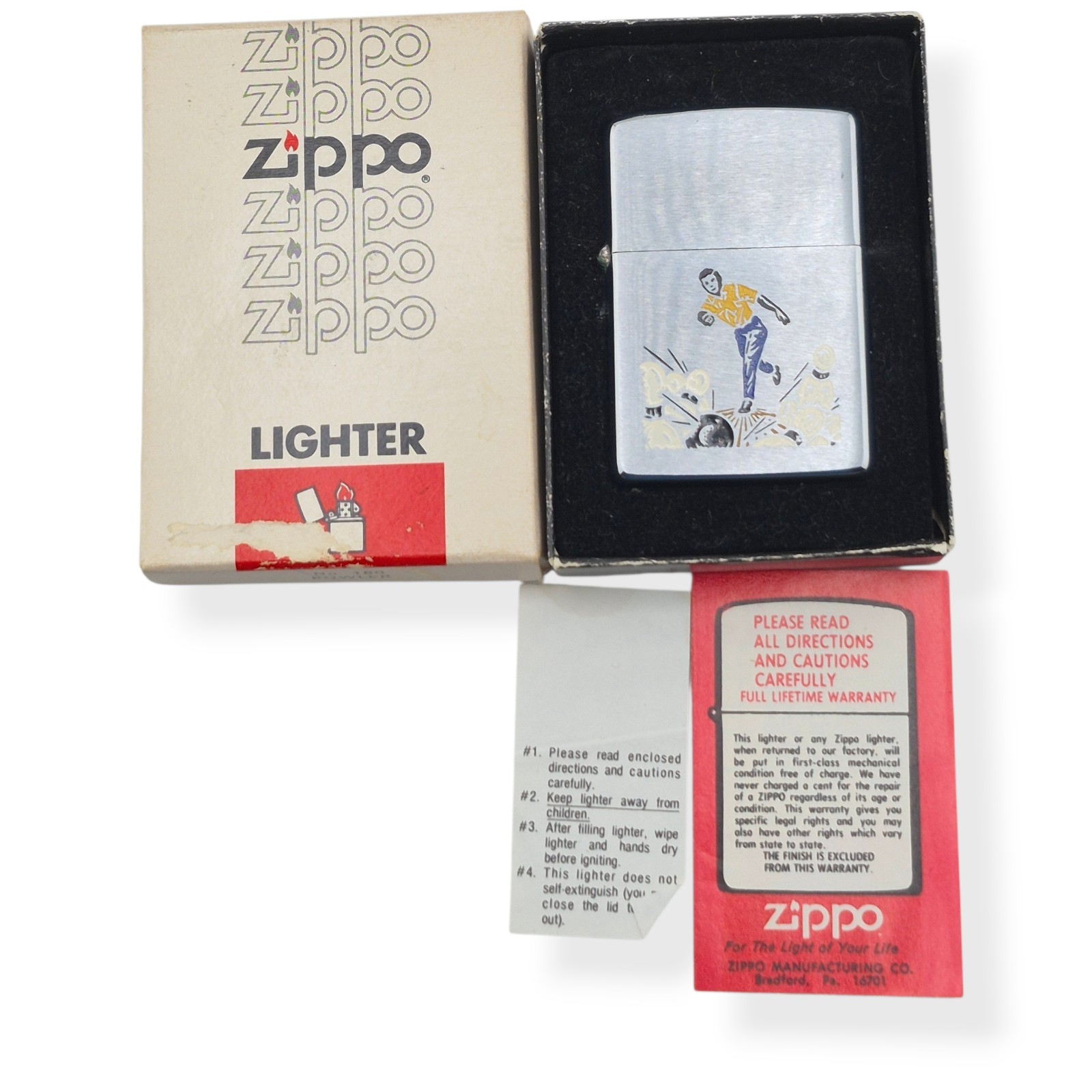 Vintage 1977 Zippo Lighter Bowler Sports Series #180 Unfired Original Box Papers