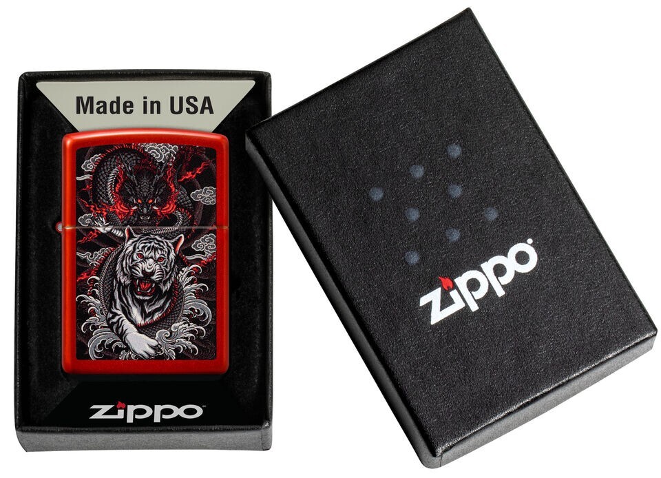 Zippo Dragon Tiger Design Metallic Red 48933