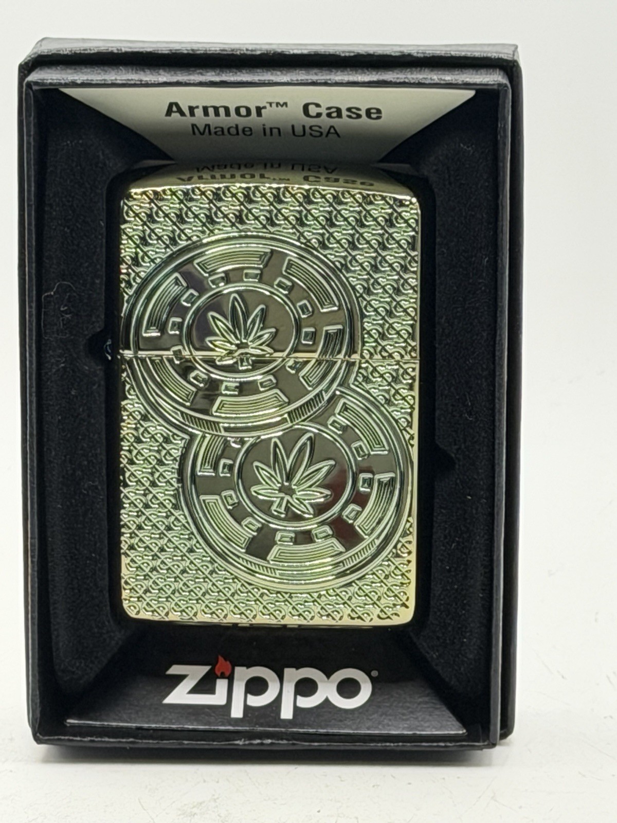 2024 Toker Chips Deep Carve Green Armor 420 Bud Leaf Zippo Lighter New