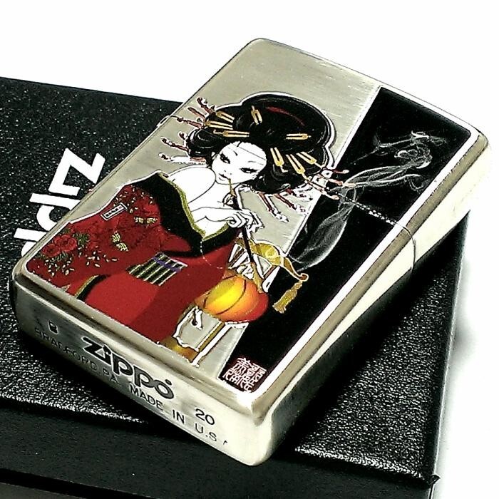 Zippo Geisha Girl Kiseru Smoking Pipe Etching Oxidized Silver Japan New
