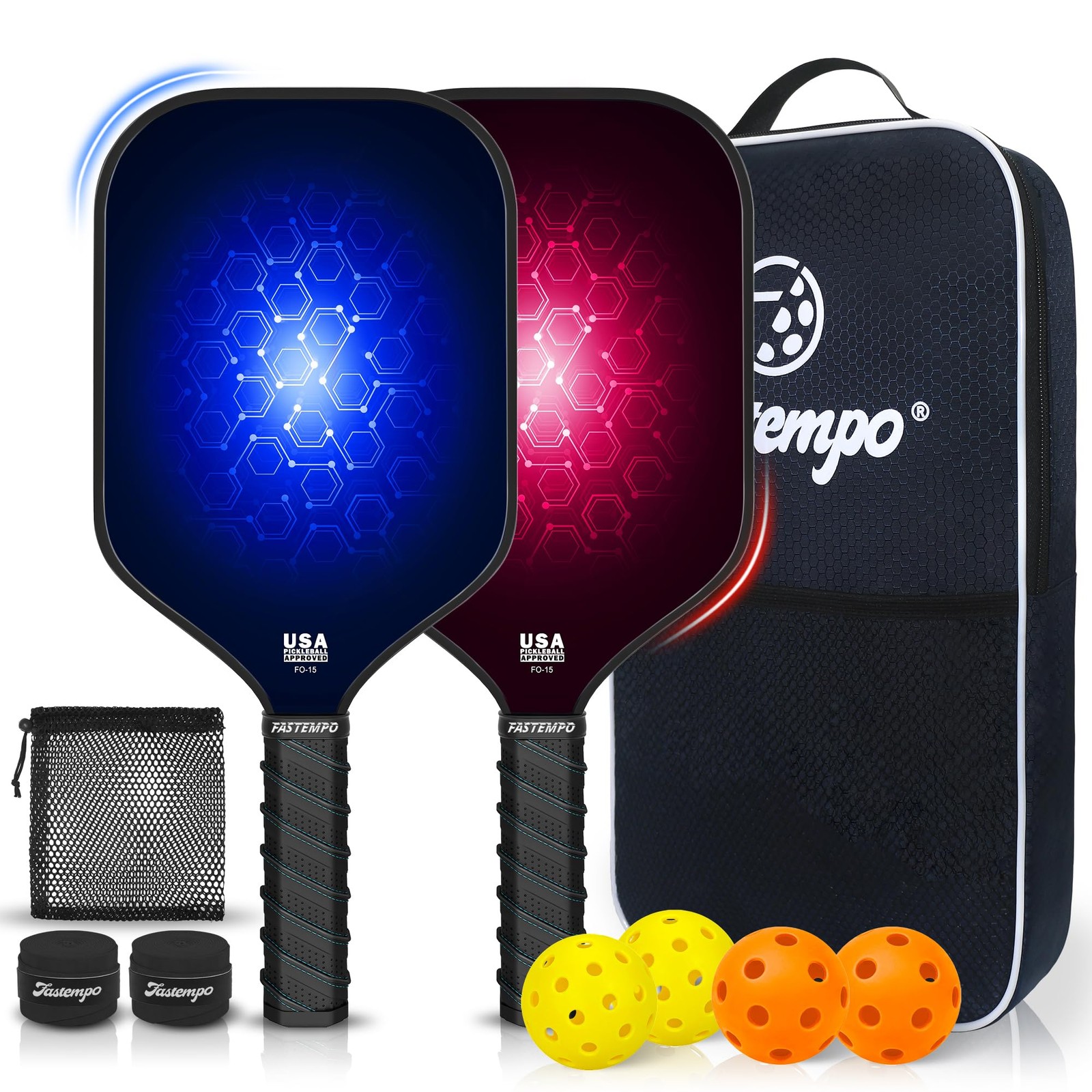 Pickleball Paddles Set of 2 Carbon Graphite Face USAPA Approved with 4 Balls