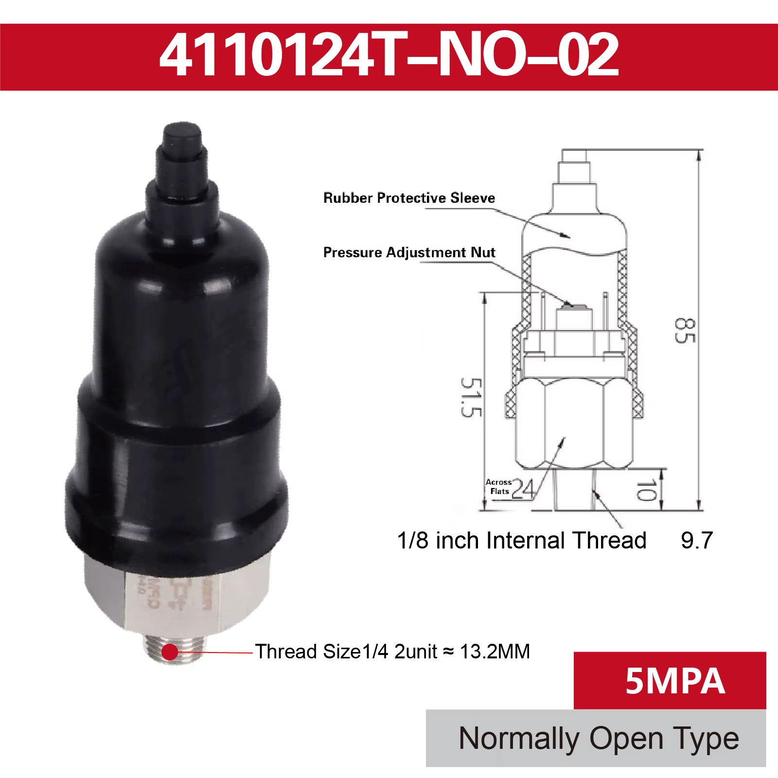 1/4″ 1/8″ NPT Adjustable Air Pressure Switch Diaphragm Type NO/NC for Compressor