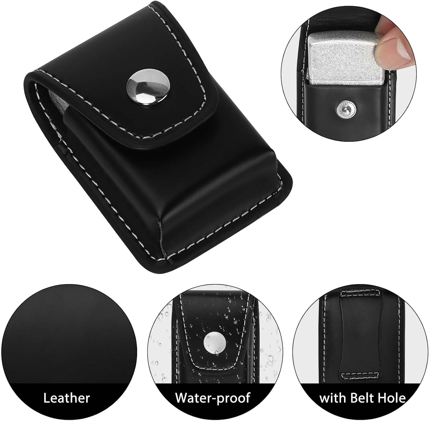 Lighter Case Only Compatible with Zippo,Flip Top Leather Lighter Pouch with Meta