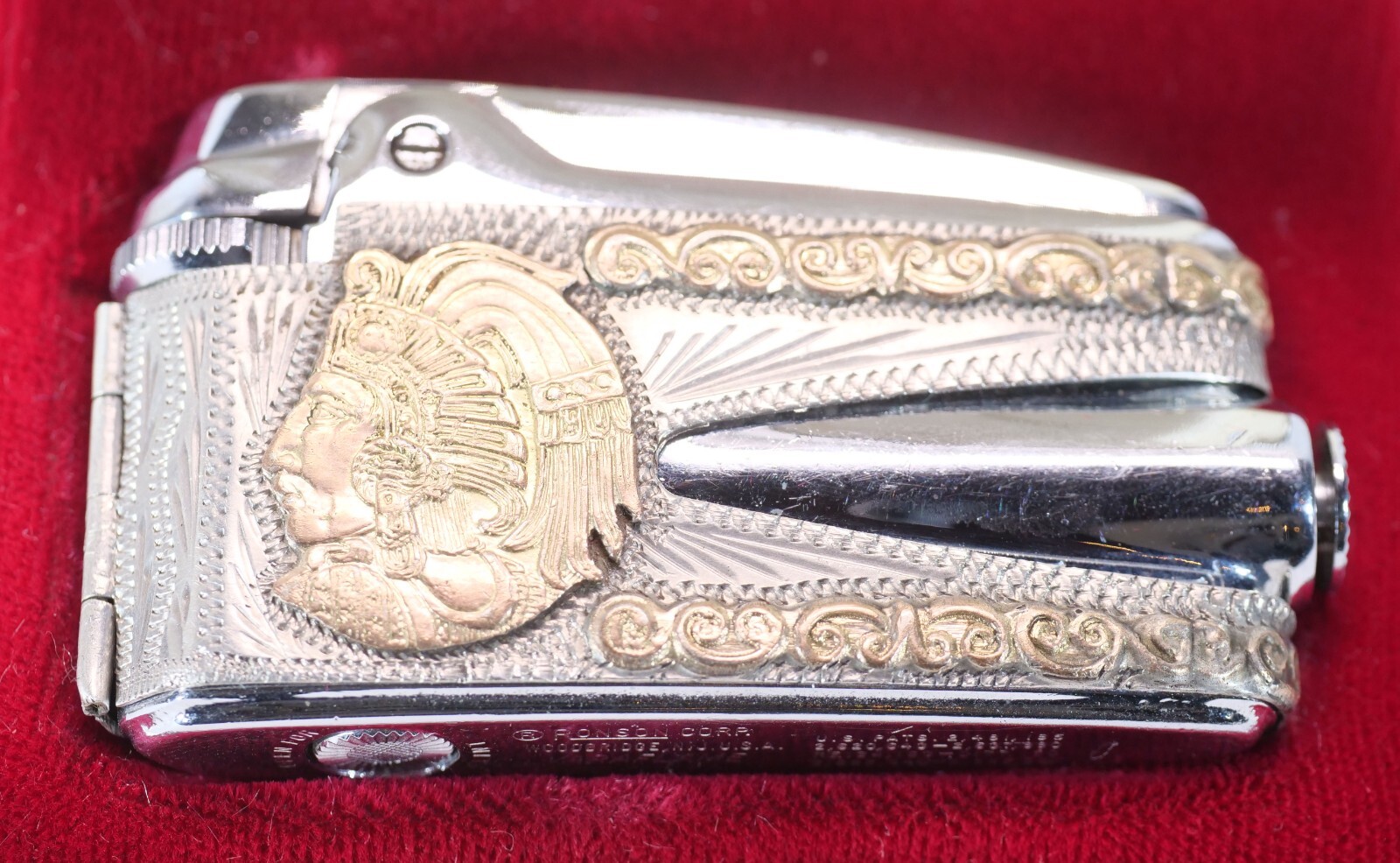 Silver gold wrap Mexico Aztec wrapped US Ronson in box