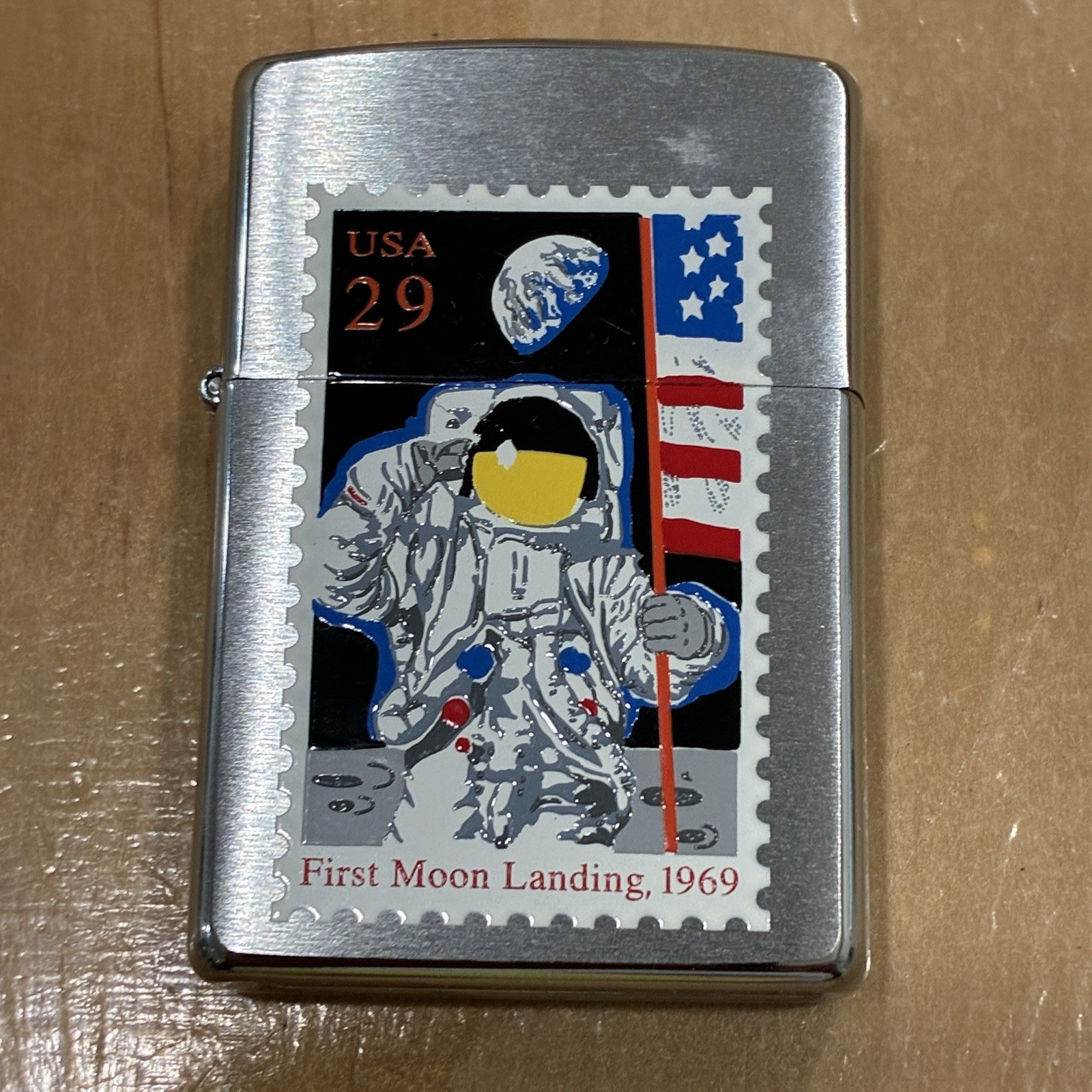 Vintage 1997 Zippo Lighter Apollo 11 Moon Landing 1969 Postage Stamp Design